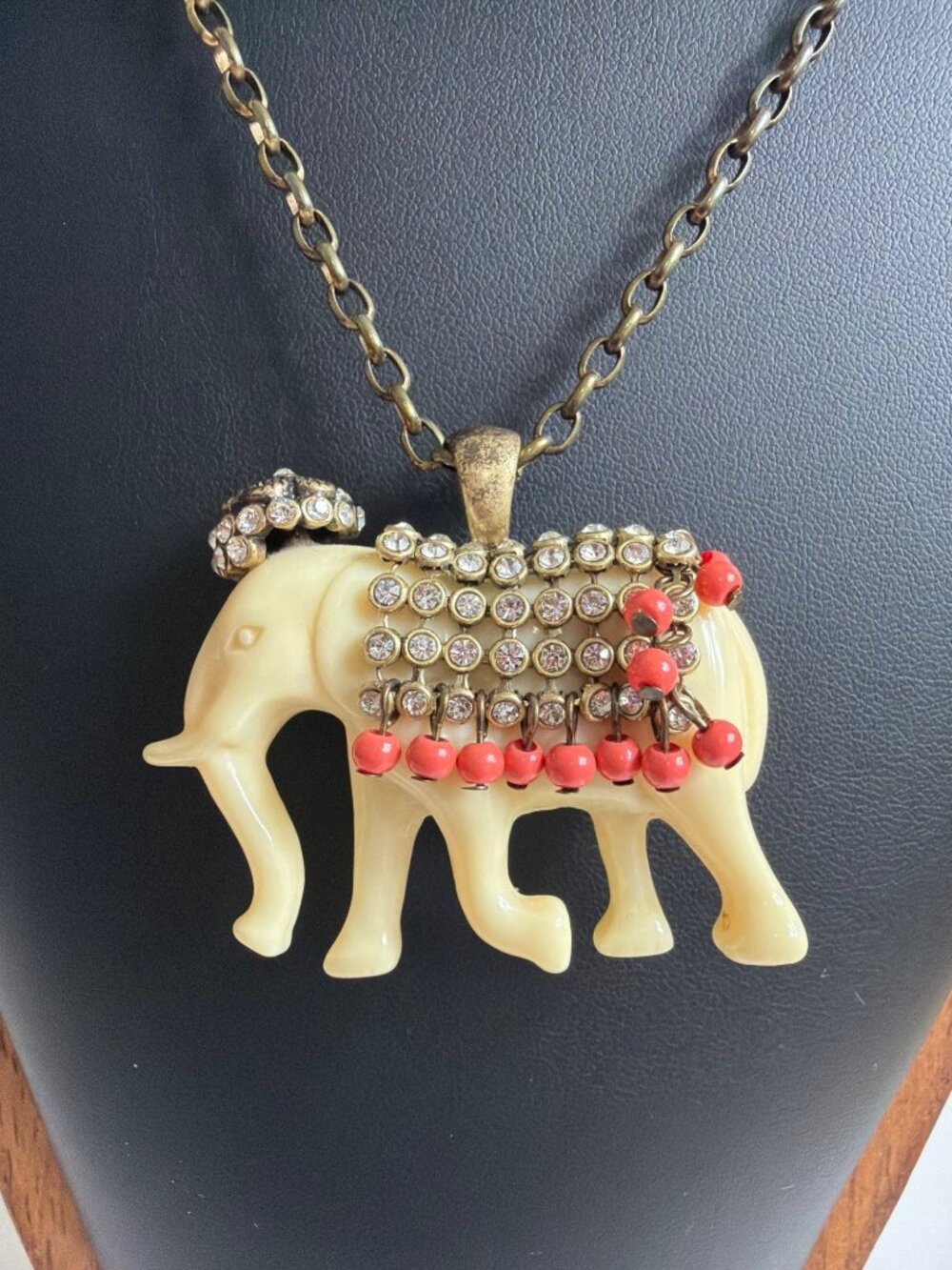 J.Crew Elephant Necklace Statement Pendant Boho Vintage style Patina - Picture 4 of 11